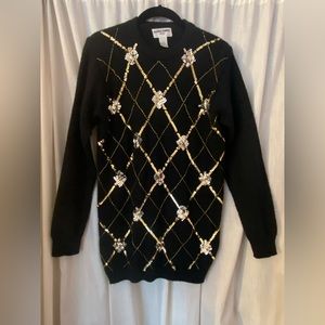 Alfred Dunner Black Sweater with Sequins & Beads VERY Soft Very Long